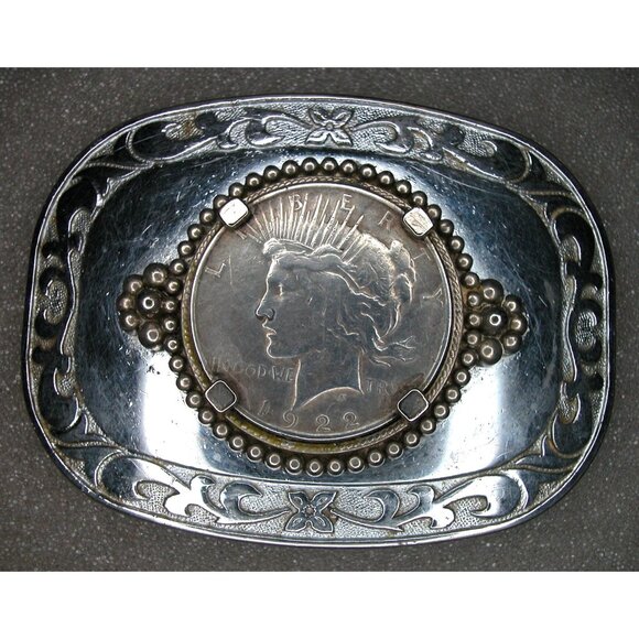 Morgan Silver Dollar Belt Buckle 1922 Peace Western Gold on  Western Belt Buckle An Authentic 1922 Peace Silver Dollar Coin